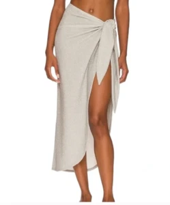 Precio de venta sugerido por el fabricante $65 Good American Silver Bright Foil Leg Daze Mesh Tie Sarong, talla 0-4 - Imagen 1 de 11