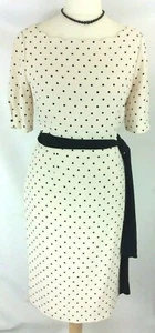 New Jacques Vert dress 12 14 18 20 22 Crepe Cream Black Spotted Scallop Tie Belt - Picture 1 of 12