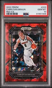 2022 PRIZM CHRISTIAN BRAUN ROOKIE RED CRACKED ICE PRIZM SP NUGGETS 223 RC PSA 10 - Picture 1 of 6