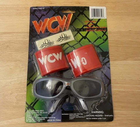 Rare Vintage WCW Toy Set Tattoos Wristbands And Sunglasses nWo Goldberg New Cover