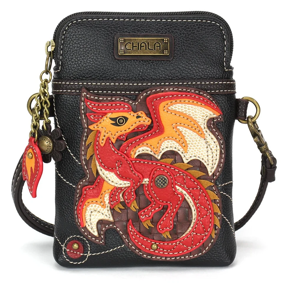 RED DRAGON CELLPHONE CROSSBODY PURSE BLACK CHALA