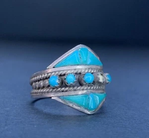 Anillo Zuni Vintage Plata Esterlina y Turquesa Nativo Americano Talla 8 Firmado RL - Imagen 1 de 18