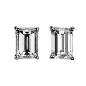 Nuevos pendientes de diamantes de corte esmeralda Pt900 0,666 quilates H VS1 ... - Imagen 1 de 5