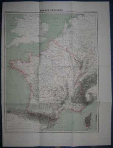 1877 Reclus Karte PHYSISCHE KARTE VON FRANKREICH (#11) - Bild 1 von 1