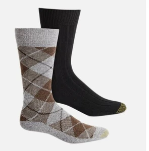 Gold Toe Mens Value 2-Pk. Argyle Socks Lodge Collection Recycled Bottles Gry Blk - Picture 1 of 9