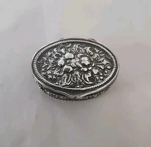 Vtg Pill Trinket Box Marked STERLING GERMANY Gold Wash Floral Repousse BEAUTIFUL - Picture 1 of 12