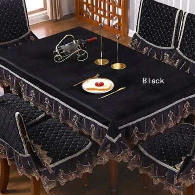 Rectangle Table Cover Cloth Velvet Embroidered Lace Trim Tablecloth Decor Luxury - Image 1 of 4