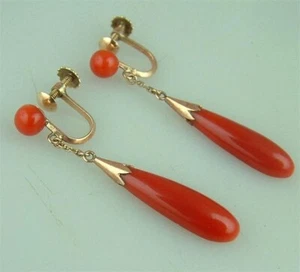 Antiguo pendiente colgante coral simulado de 20 quilates de plata de ley 925 - Imagen 1 de 3