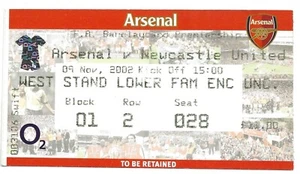 ARSENAL V NEWCASTLE UNITED ~ 9 NOVEMBER 2002 ~ MATCH TICKET - Picture 1 of 1