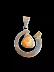14k Sterling Silver Mexican Fire Opal Pendant 1.75” - Picture 1 of 5
