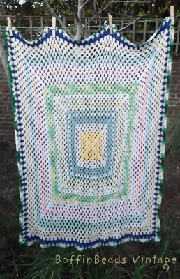 Baby blanket - crocheted pastel shades washable 105 cms X 108 cms FOLK ART GIFT  - Image 1 of 4
