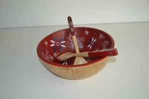 Temp-tations Bamboo Salad Bowl w Servers, Classic Red - Picture 1 of 9