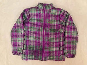 Marmot Jacket Xl Girls Purple Green Plaid Down Puffer Hera Flaw - Picture 1 of 5