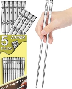 5 Pairs Metal Chopsticks - Reusable Stainless Steel Chopsticks - Picture 1 of 7