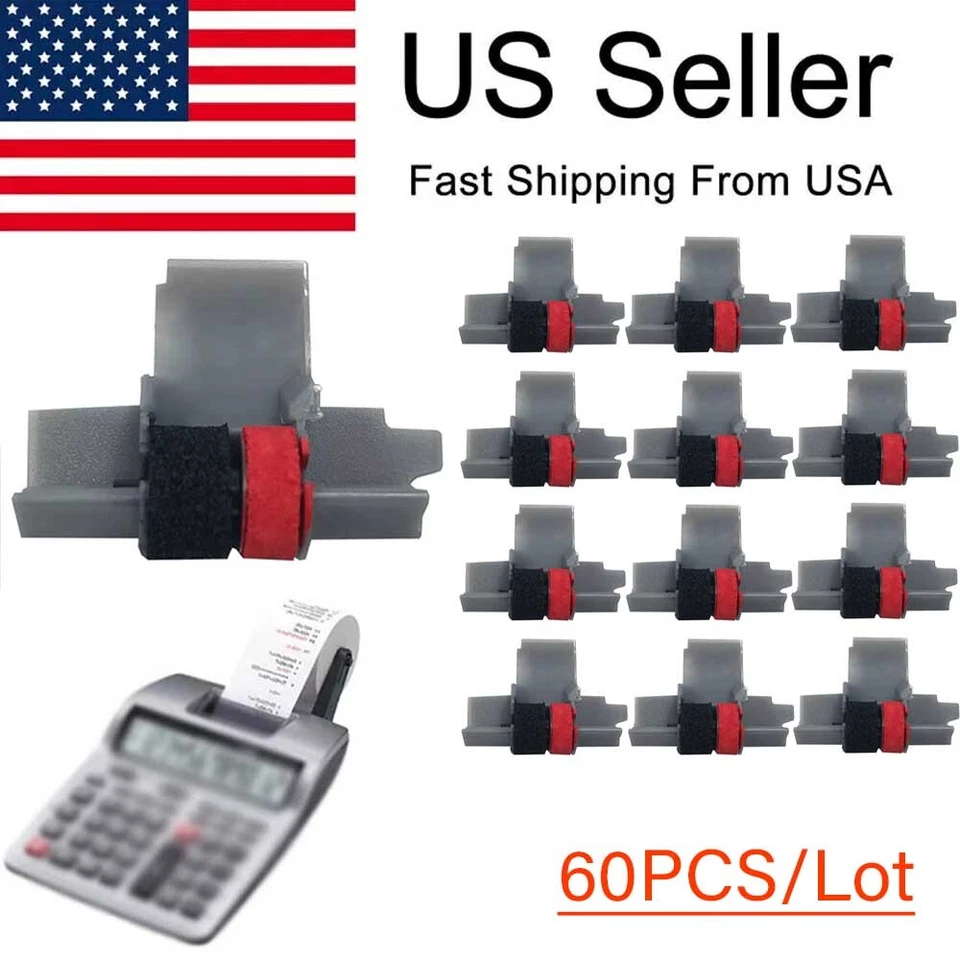 60pcs IR-40T Black & Red Calculator Ink Rollera for CP13 NR42 IR40T Sharp Casio - Image 1 of 4