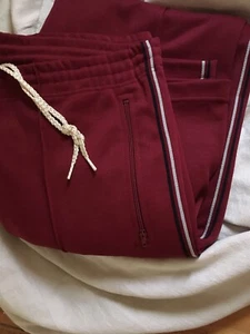 Vintage Adidas Track Running Warm Up Hose 2 Streifen Polyester Taschen dunkelrot - Bild 1 von 10
