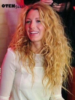 Long Curly Gold Blonde Lace Front Human Hair Blend Heat Ok Wigs Women Natural - Image 1 of 4