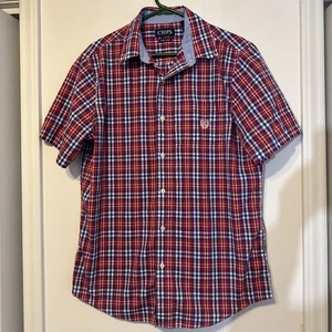 Chaps Men's Plaid Shirt Size Large L Red Blue Short Sleeve Button-Down Casual - Picture 1 of 3