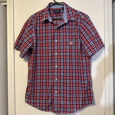 Chaps Men's Plaid Shirt Size Large L Red Blue Short Sleeve Button-Down Casual - Image 1 of 3