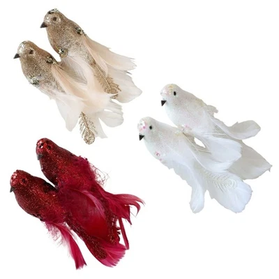 2Pcs Christmas Tree Birds Decoration Sparkling Feathered Foam Bird Ornament - Image 1 of 4