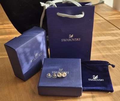 Swarovski Round Cut Angelic Stud Earrings Gold Tone 18k Plated + Extras — 第 1/4 张图片