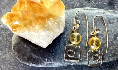 Citrine Original 14k Gold Earrings. Gemstones.  Dangle Drop. - Image 1 of 4