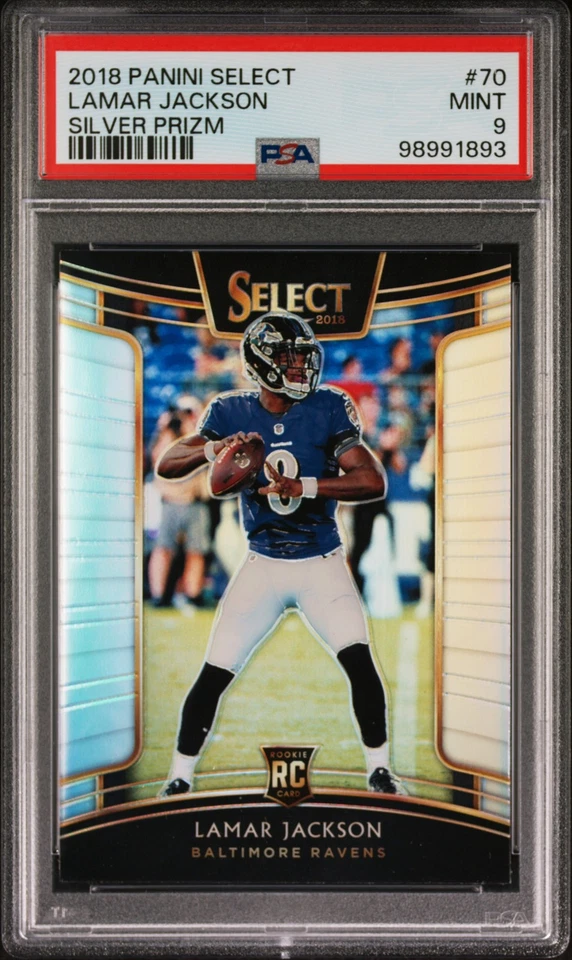 2018 Panini Select Silver Rookie #70 Lamar Jackson PSA 9 MINT Baltimore Ravens - Image 1 of 2