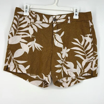 Pantalones cortos antiguos azul marino para mujer talla 8 color tostado mostaza tropical floral lino rayón Foto 1 de 4