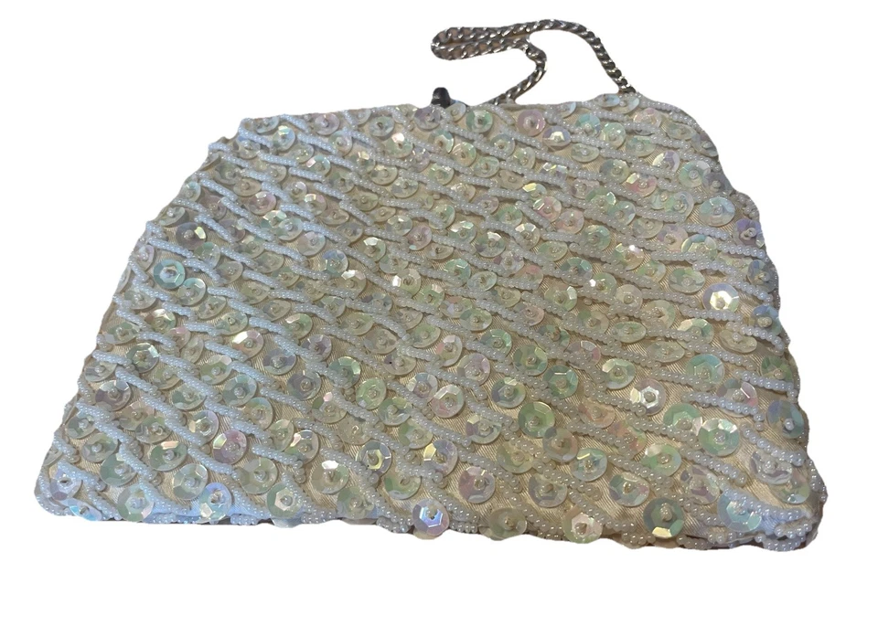 Vintage 1960s Evening Bag Romantic Sequin Kiss Lock Hong Kong Coquette Girl - Image 1 of 4