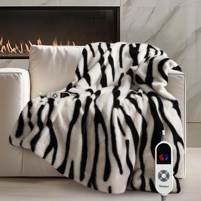 Manta térmica de piel sintética de lujo tiro eléctrico - estampado de cebra ultra suave gruesa... Foto 1 de 4