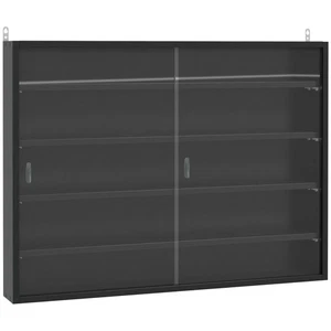 HOMCOM 5-Tier Wall Display Shelf Unit Cabinet w/ Shelves Glass Doors Black - Picture 1 of 11