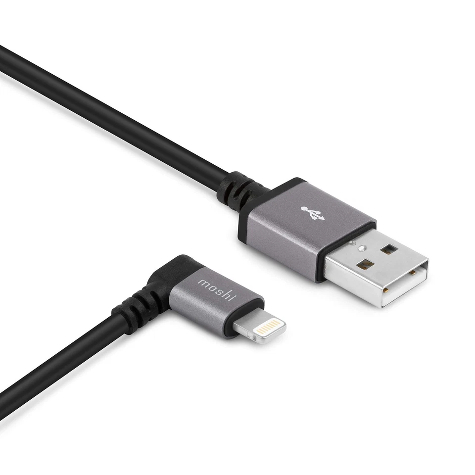 Moshi USB to Lightning Cable 90° 1m MFI Certified with HandyStrap - Black - Image 1 of 4