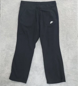Nike Fleece Joggers Black Women's 1X Wide Leg Sweatpants Embroidered Swoosh - Picture 1 of 14