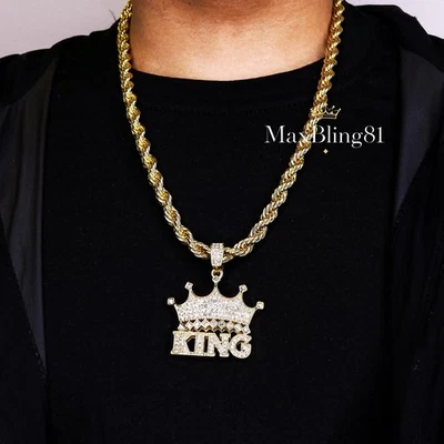 Colgante KING Corona Circonita cúbica Helada y Collar Hip Hop Cadena Cuerda 24" Gruesa (8032) Foto 1 de 3