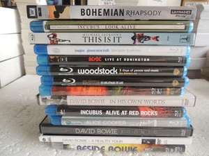BLU-RAY DVD MUSIC LOT AC/DC WOODSTOCK ZEPPLIN DAVID BOWIE + C-PICS U GET ALL - Foto 1 di 15