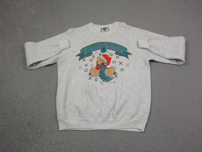 复古 Lee 卫衣女式大号灰色熊圣诞槲寄生美国制造 — 第 1/4 张图片