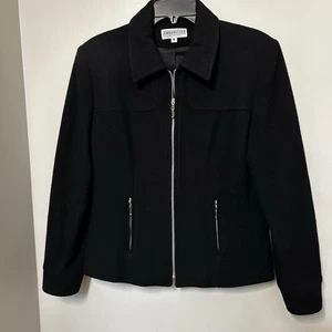 Vintage 90s Jordan & Cole Black Wool Coat Blazer Jacket Size M Front Zip - Picture 1 of 9