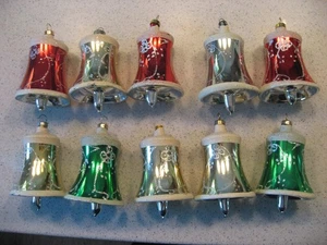 Lote De Colección De 10 Adornos De Navidad De Vidrio En Forma De Campana con Clapper De Vidrio Aproximadamente 4"T - Imagen 1 de 9