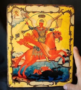 Handmade Religious Wood Icon "Archangel Michael" commander of formidable forces - Picture 1 of 7