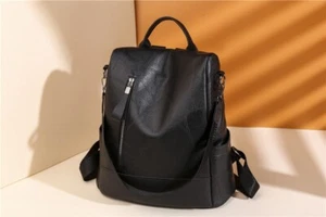 Zaino donna in pelle morbida/borsa a tracolla grande capacità antifurto nero - Foto 1 di 14