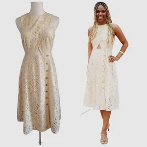 Pamela Love antikes Spitzenkleid mit Taschen Midi gewebt Baumwolle Cutout XS neu ohne Etikett - Bild 1 von 11