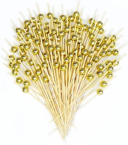 Cocktail Picks Gold Fancy Toothpicks - 200 Pcs Cocktail Skewers 4.7-inch Long To - Picture 1 of 7