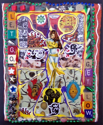 Sexy Superhero Scrabble Poem: Collage/Painting OOAK Original Signed Art, Let Go! - Image 1 of 4