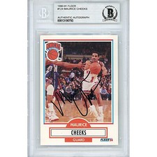 Maurice Cheeks NY Knicks Signed 90-91 Fleer Card Beckett Authentic Auto Slab COA