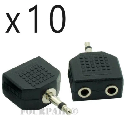 Paquete de 10 adaptadores de audio divisor mono Y de 3,5 mm - conectores macho a (2) hembra de 1/8" Foto 1 de 2