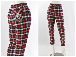 70s Vtg Plaid Hi Pleated Waist Ankle Length Tapered Leg Pants Womens S Hang Ten - Picture 1 of 6