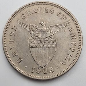 1903 (P) 5 Centavos AU/Uncirculated Philippines US Philadelphia Mint Five USA