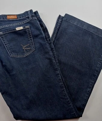 Pantalones de mezclilla David Khan Boot Leg para mujer talla 29 azul boho lavado oscuro logotipo bolsillo Foto 1 de 4