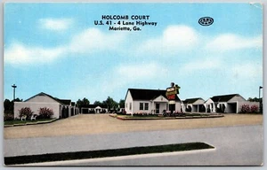 Postcard Georgia Marietta Holcomb Court Motel US 41 4 Lane Highway G F Holcomb - Picture 1 of 2