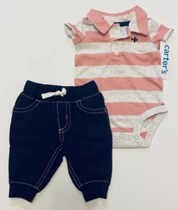 Nuevo con etiquetas Conjunto de pantalones jogger camisa rosa a rayas Carter’s para bebés niños NB avión 2 piezas $22 - Imagen 1 de 4